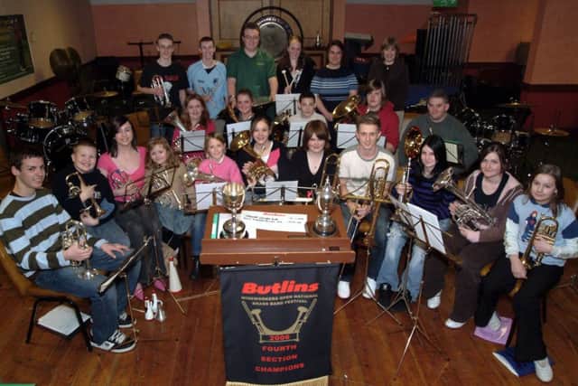 Members of the Thoresby miners welfare youth brass band celebrate tonight after winning a national band competition at Butlins. Pic shows some of the members