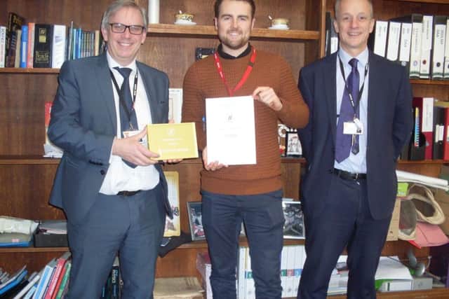 David Allsop, Headteacher, Alex Nightingale, from Education Business Partnership and John Kingdom, Assistant Headteacher