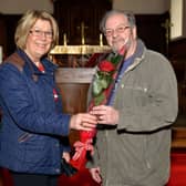Guardian Rose presentation to Robert Glassey, Robert is presented with his rose from Catherine Gilfillan