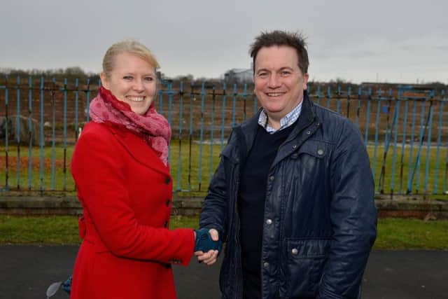 The former site of Vesuvius works has got the go ahead for a leisure, retail and entertainment complex. Pictured at the site is Coun Jo White and CEG Regional Head of Strategic Development David Hodgson