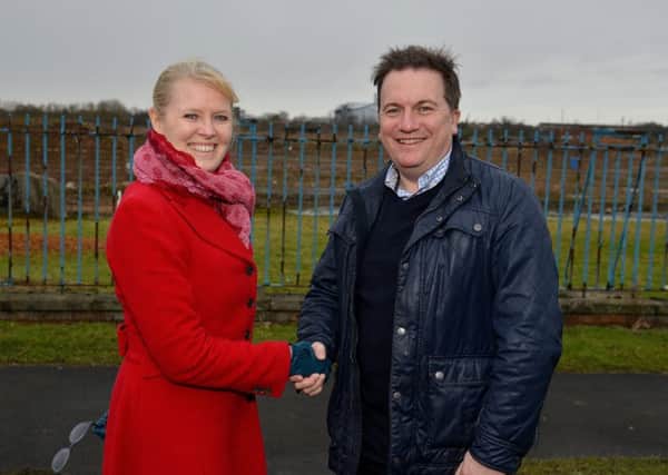 The former site of Vesuvius works has got the go ahead for a leisure, retail and entertainment complex. Pictured at the site is Coun Jo White and CEG Regional Head of Strategic Development David Hodgson