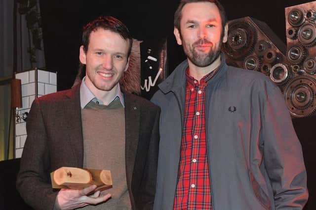 Andrew Ashworth receiving the Launchpad Champion 2018 award from Martin Beasley (Enterprising Barnsley)