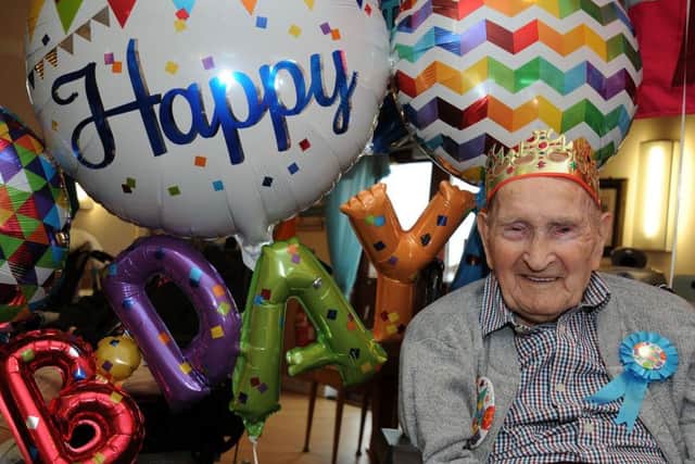 George Arnold, who celebrated his 107th birthday at Westwood Residential Home, Worksop, on Wednesday.