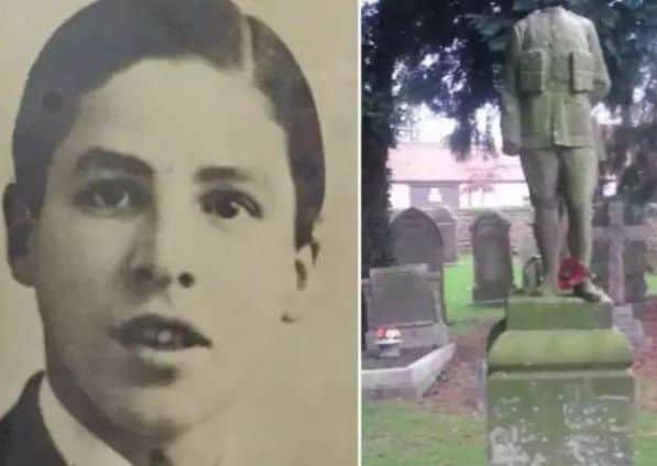 George Jackson as a teenager and the 'headless' statue which has now been restored.