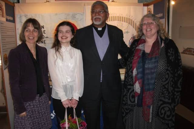 Sarah Friswell, chair of the trustees;, Amy Wilkinson, Bishop Ivan Abrahams and curator Gillian Crawley