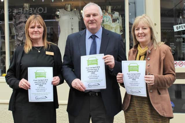 Pictured, from left: Jeanette Thompson of Barnes Jewellers, Coun Trevor Young and Dawn Baron, Chairman of the Independent Traders and owner of Baron Bou.