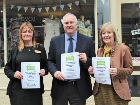 Pictured, from left: Jeanette Thompson of Barnes Jewellers, Coun Trevor Young and Dawn Baron, Chairman of the Independent Traders and owner of Baron Bou.