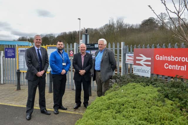 New train service at Gainsborough Central to start in December, pictured are Commercial Director for Stagecoach East Midlands, Dave Skepper, West Lindsey District Council Grant White, vice chair of North Notts & Lincs Community Rail Partnership Rick Brand and chair Barry Coward