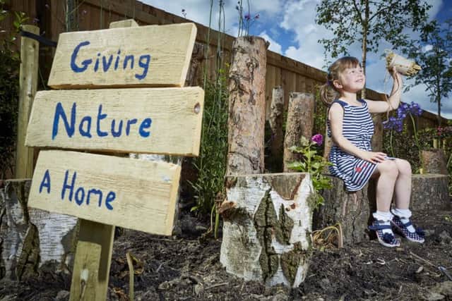 Lyra Coolican, aged 4, builds an insect home in her garden