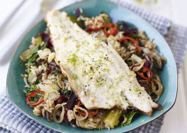 Malaysian Spiced sea bass with brown rice. Photo by Jason Ingram.