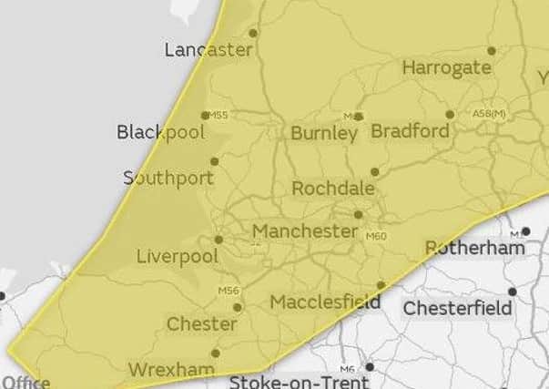 Thunder and lightning is expected in the yellow area.
