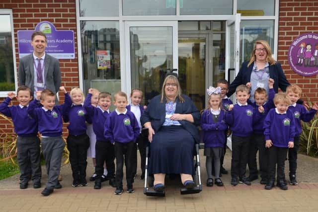 Hillcrest Early Years Academy have been nominated for an award in the Times Education Supplement awards, pictured with Year 1 And 2 pupils are from left Principal Luke Lovelidge, executive principal Julie McDonald and vice principal Laura McDonald