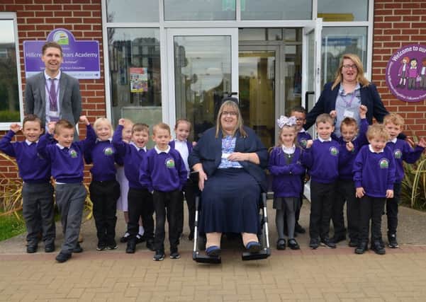Hillcrest Early Years Academy have been nominated for an award in the Times Education Supplement awards, pictured with Year 1 And 2 pupils are from left Principal Luke Lovelidge, executive principal Julie McDonald and vice principal Laura McDonald