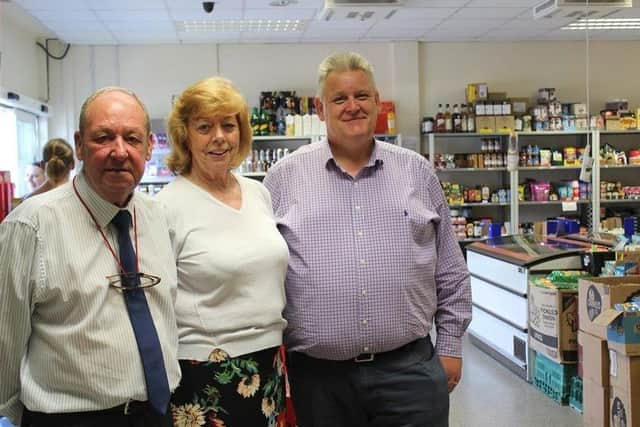 Coun David Bond and Coun Jessie Milne with Steven Ralf of the Affordable Foods Shop and Social Lounge
