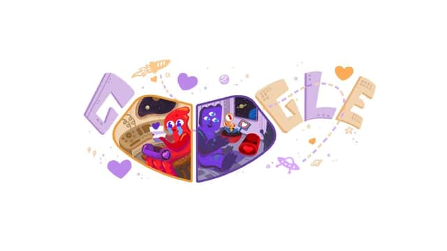 Google's latest Doodle features a pair of loved up aliens (Google)