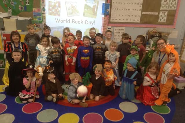 Younger pupils at Brown's School, Horbling, dressed up for World Book Day 2019.