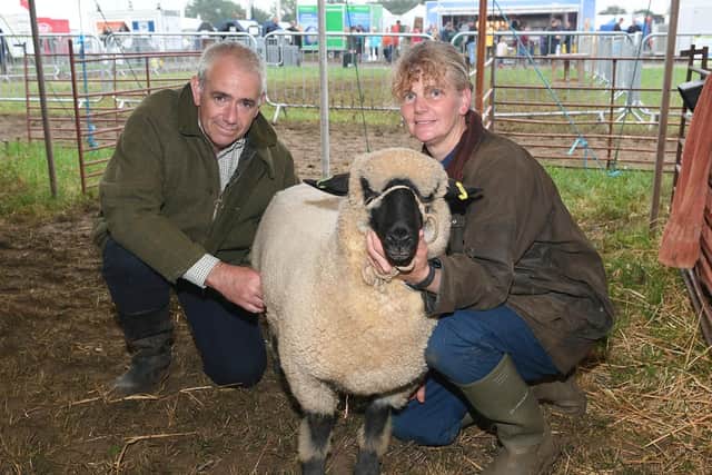 Heckington Show. Paul and Nicki Rooke of Little Hale Fen with their pedigree Hampshire Down