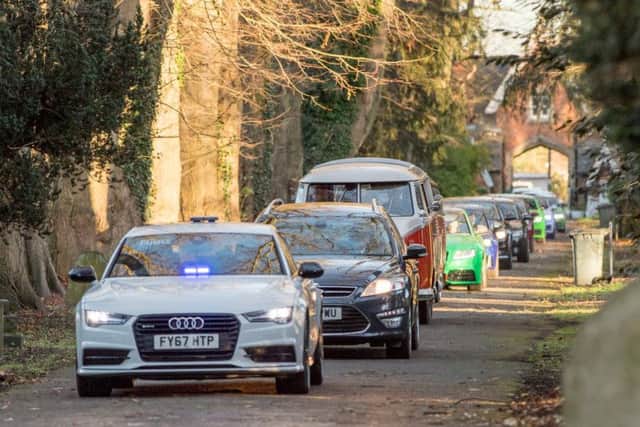 The police led funeral procession for George Smith this afternoon. Photo: John Aron