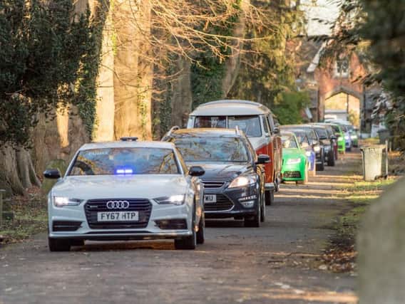 The police led funeral procession for George Smith this afternoon. Photo: John Aron
