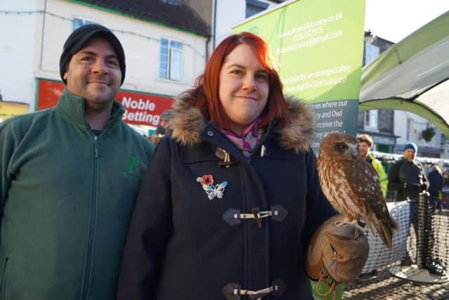 Sheila the Boobook owl from Tattershall's Fixters Falconry was one of the star attractions - pictured with Dean Fixter and visitor Amanda Cash EMN-171127-064455001