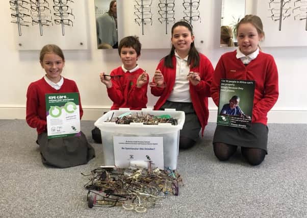 Pupils from Chestnut Primary School in Ruskington with their glasses they collected