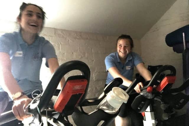 QEGS Alford pupils taking part in the charity 'spin-a-thon'.