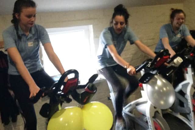 QEGS Alford pupils taking part in the charity 'spin-a-thon'.