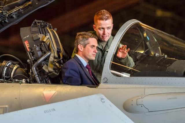 Secretary of State for Defence Gavin Williamson MP in the cockpit of a Typhoon. Photo: John Aron