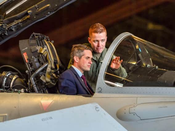 Secretary of State for Defence Gavin Williamson MP in the cockpit of a Typhoon. Photo: John Aron