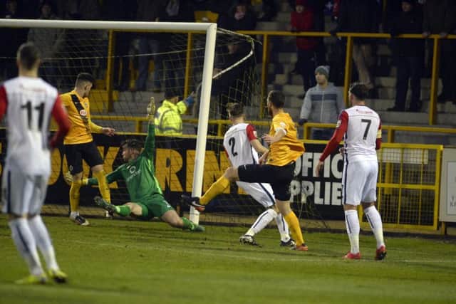 National League North Boston Utd v York City Jordan Keane equalises Picture: Sarah Washbourn/www.yellowbellyphotos.com