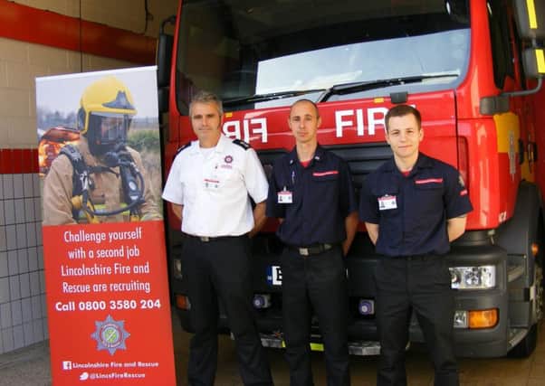 Now recruiting for more retained firefighters at Billingborough Fire Station. From left - Watch Manager Gary Bellamy, Crew Manager Shane Taylor and Firefighter John Overton. EMN-171112-132212001