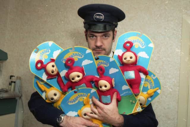 Oldrids security guard Ian Thompson with the remaining Teletubbies.