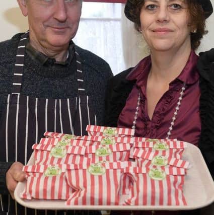 Edwardian Christmas at Heckington Mill. Martin and Michelle Andrews with Edwardian Sweets. EMN-171112-095635001