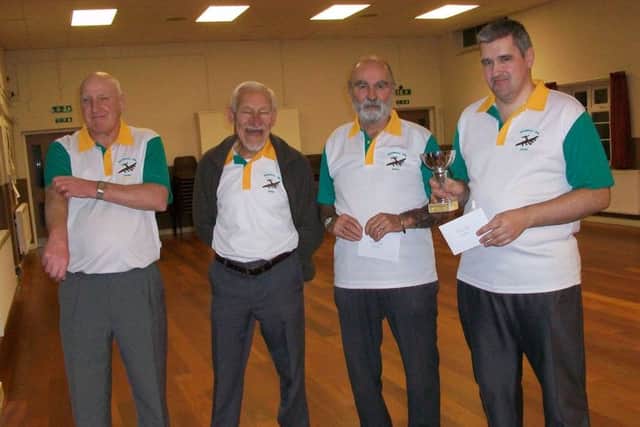Club chairman Norman Wigglesworth with winning team Cuckoos. From left are Norman Wigglesworth, Brian Cox, Dave Mawson and Neil Stoddart.
Runners-up The Wrens are, from left, Judith Branthwaite, Jean Girling, Linda Aitken, pictured with club president Dennis Crabtree.