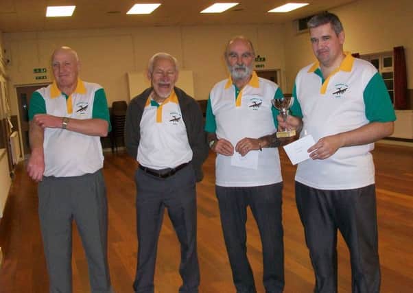 Club chairman Norman Wigglesworth with winning team Cuckoos. From left are Norman Wigglesworth, Brian Cox, Dave Mawson and Neil Stoddart.

Runners-up The Wrens are, from left, Judith Branthwaite, Jean Girling, Linda Aitken, pictured with club president Dennis Crabtree.