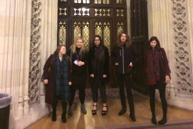 Ellie Mae Myles, Charlotte Marriott, Sarah Gadalla, Joshua Parkinson and Chloe Chuck about to enter the House of Lords EMN-171212-062831001