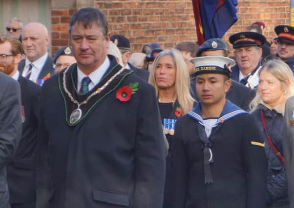 Mayor John Matthews led the commemorations at the towns Remembrance event, which this year saw a record attendance EMN-171218-143330001