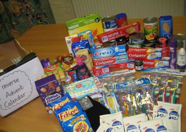 Some of the donated items in Frithville Primary School's reverse Advent calendar