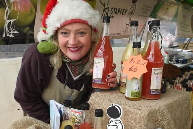 Suzannah Starkey with her apple juice at the Gifted Contempory Christmas market at the NCCD in Sleaford.
