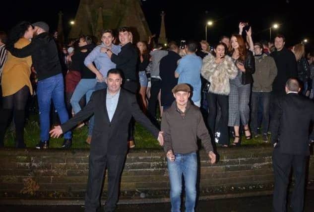 Skegness Mayor Coun Danny Brookes (front left) out with the revellers.  Photo: Barry Robinson. ANL-180101-100300001