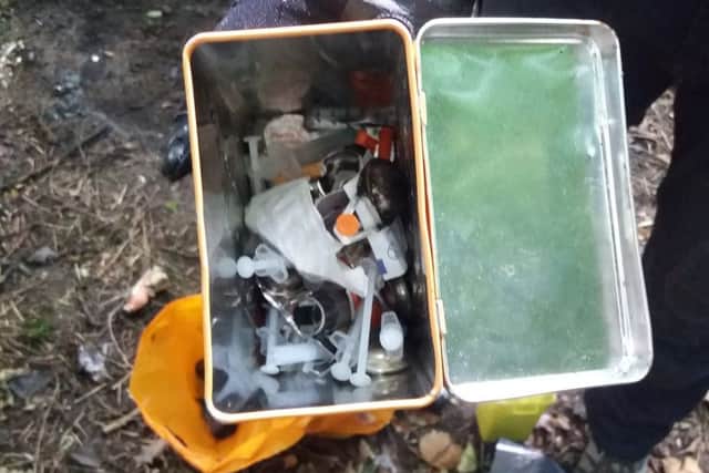 The collection of syringes found in Sleaford Wood in the last year. EMN-180501-151144001
