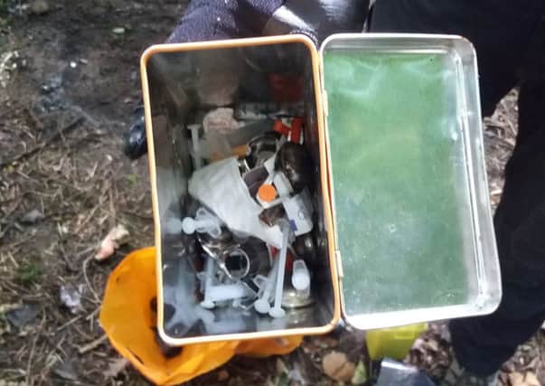 The collection of syringes found in Sleaford Wood in the last year. EMN-180501-151144001