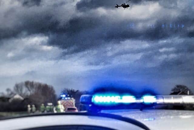 Pc Jimmy Conway's photo of the air ambulance overhead at the scene of a serious collision near Martin. EMN-180401-104411001