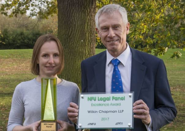 Wilkin Chapman Partner Andrew Holt and colleague Eloise Tuplin were delighted to receive the NFUs inaugural award for legal excellence. EMN-180501-141314001