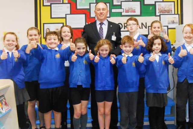 Head teacher, Mr Paul Fox, with members of the School Council, who met with the Inspector.