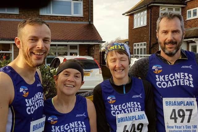 Coasters David Young, Janet Harmston, Carole Tumber and Ben Peel before the Cleethorpes 10K.