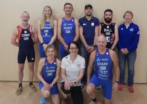 Louths international triathletes, from left, back  Richard Conway, Laura Stott-Allworthy, Steve Hunt, Jon Bromfield, Martin Ball, Christine Giles; front  Harriet Johnson, Kerry Drewery, John Sharp. EMN-180801-113204002