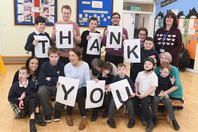 Pupils and staff at The John Fielding Special School, Boston, celebrate hitting fundraising target.