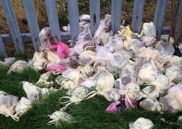 The pile of dog waste bags in Scarborough Road, Louth.