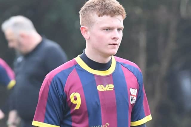 Railway Athletic (blue) v Ruskington Rovers (red). Olly Walker.